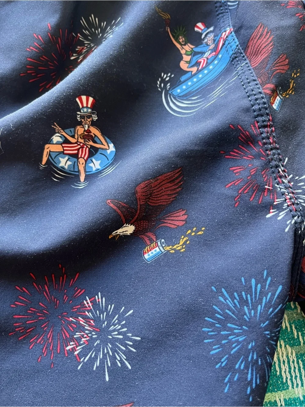 Hurley Navy Swim Board Shorts with Red & White Patriotic Accents